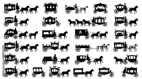 Obraz na płótnie Horse Drawn Carriage Silhouettes Collection: Funeral, Wedding, Royal, Vintage Tr