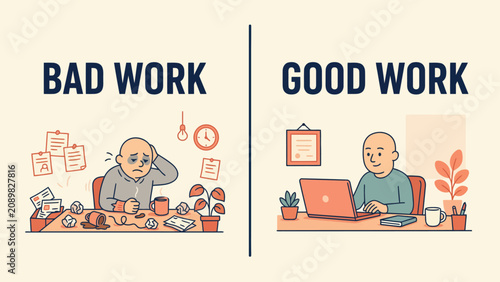 Tableau sur toile Professional workflow comparison between good and bad work habits with business
