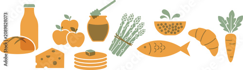 Tableau sur toile Collection of healthy food items and fresh ingredients vector icons