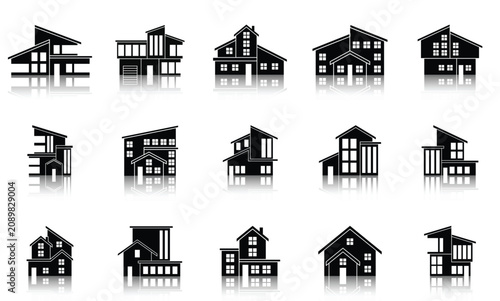 Modern House and Real Estate Silhouette Icons Set