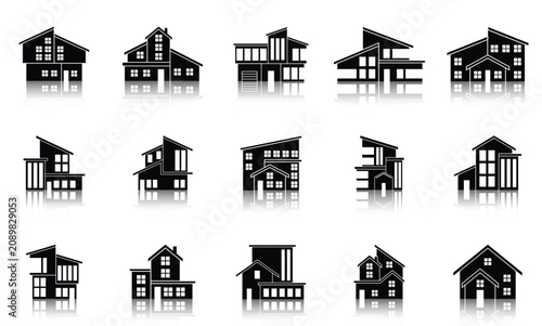 Modern House and Real Estate Silhouette Icons Set