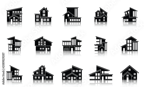 Modern House and Real Estate Silhouette Icons Set