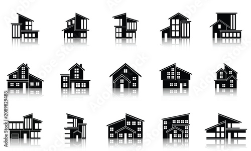 Modern House and Real Estate Silhouette Icons Set