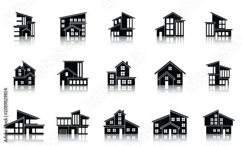 Modern House and Real Estate Silhouette Icons Set