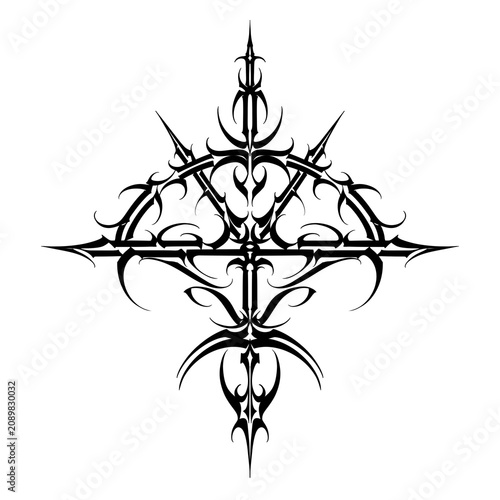 Tribal tattoo design vector art illustration isolated on white background, dark Y2K gothic spike ornament emblem