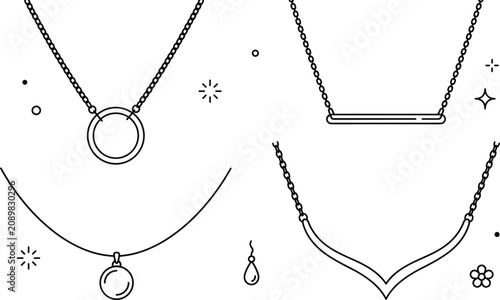 Tableau sur toile Geometric minimal necklace line art vector illustration collection with circle b