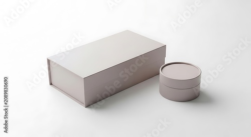 Blank rectangular and round gift boxes isolated on white background