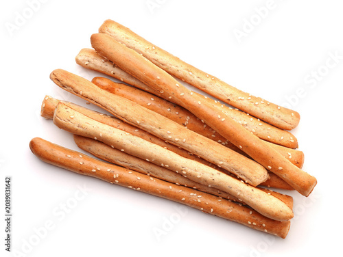  Top view of grissini breadsticks with sesame seeds