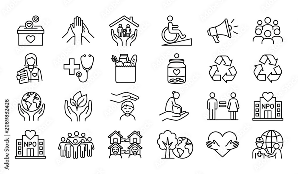 Obraz premium Community Care and Charity Outline Icon Collection for Social Support and Public Welfare