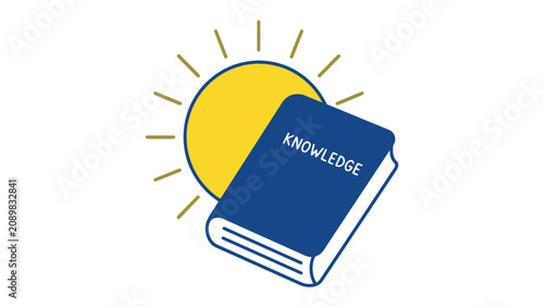 Photos Illumination of Knowledge: A book labeled Knowledge shines brightly under a stylized sun, symbolizing enlightenment and the pursuit of learning