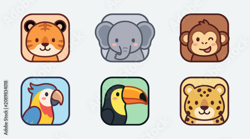 Photography Cute cartoon animal icons set