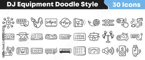 Fotografie Hand drawn collection of various electronic music dj equipment icons