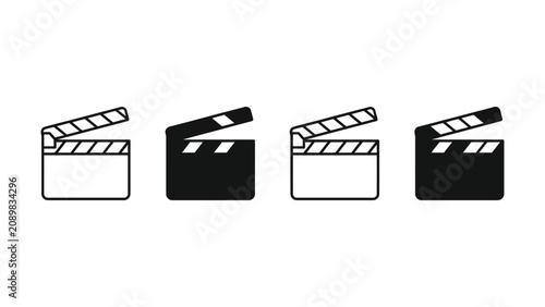 Four black and white movie clapper board icons in different orientations