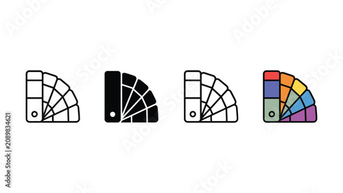 Four color palette icons in different styles and colors on white background