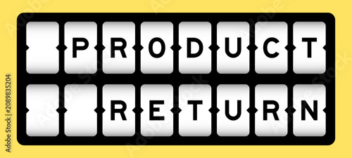 Black color in word product return on slot banner with yellow color background