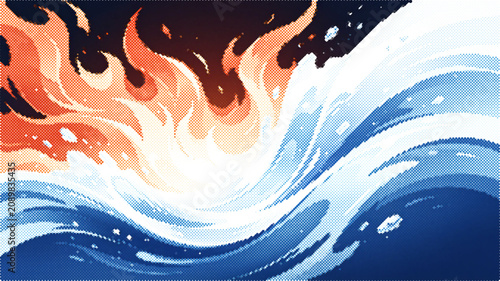 Foto Abstract Vector Illustration of Fire and Water Collision