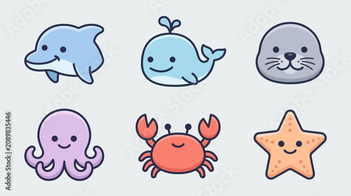Photography Cute cartoon marine animals collection