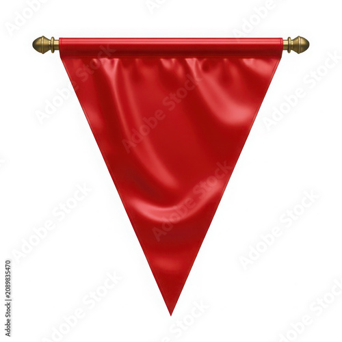 Red triangular pennant flag hanging on a metal rod