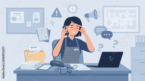 Stressed Office Worker Overwhelmed by Workload and Tasks