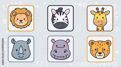 Photography Cute cartoon safari animal faces