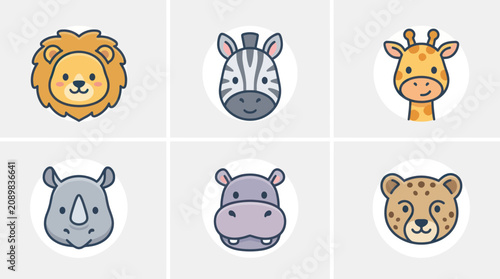 Photography Cute cartoon safari animal faces icons
