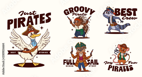 Konstfotografi Cartoon groovy animal pirate corsair y2k stickers
