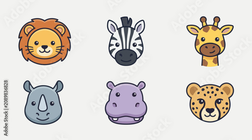 Photography Cute cartoon safari animal icons
