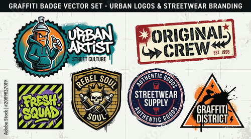 Fotografia Graffiti badge vector set urban logos and streetwear branding