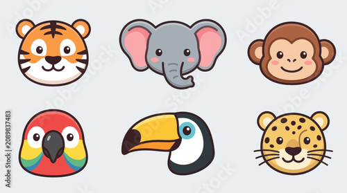 Photography Cute cartoon wild animal faces collection