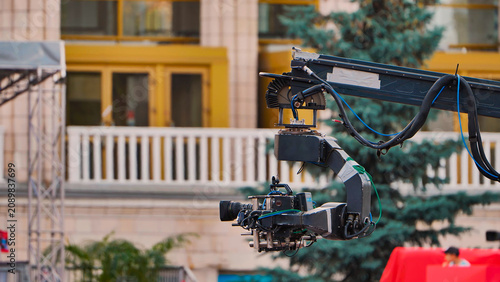 Tableau sur toile Filmmaking equipment showing a professional video camera mounted on a jib arm at