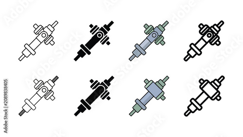 Automotive driveshaft universal joint mechanical part icons collection