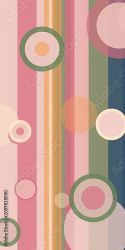 Pastel abstract artwork with layered circles, rings, and vertical stripes, creating a playful modern mood for creative backgrounds, posters, and web banners.