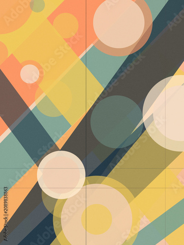 Colorful abstract geometric background with overlapping circles and diagonal shapes, creating a modern upbeat mood for flyers, posters, and creative branding.