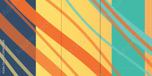 Geometric diagonal stripe abstract background with warm teal, orange, yellow, and blue tones, creating a modern, energetic look for design and marketing layouts.