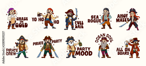 Obraz na plátně Cartoon y2k groovy pirate corsair stickers