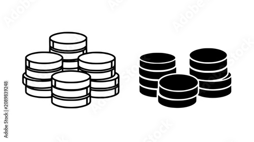 Coins Stacked in Cylindrical Shapes with Black and White Colors Featuring Currency, Money, Finance with Wealth and Savings