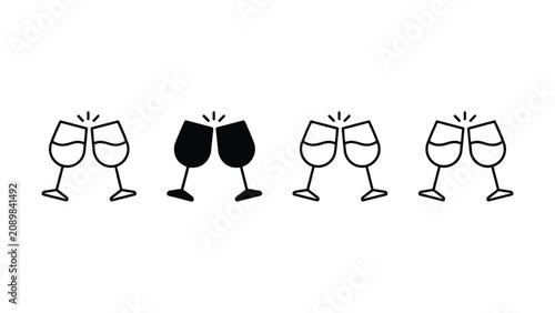 Foto Four wine glasses clinking together in celebration on white background