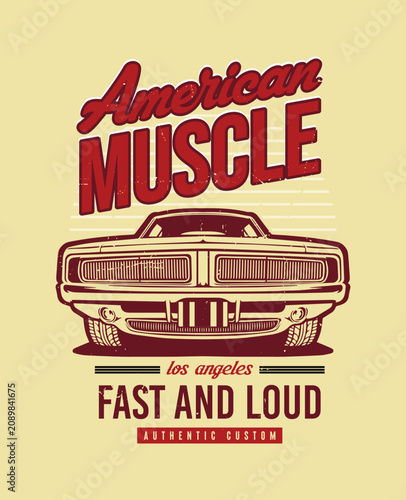 Vintage American Muscle Car T-Shirt Design with Retro Grunge Typography