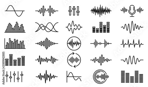Bild auf Leinwand Audio waveform and sound wave vector icons set isolated on white background flat