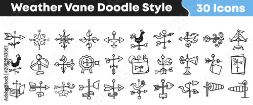 Obraz na plátně Hand drawn collection of thirty unique weather vane doodle icons