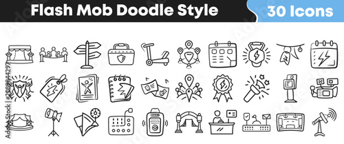 Konstfotografi Collection of thirty black and white flash mob doodle icons
