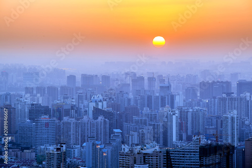 Konstfotografi Shanghai Sunrise Over Dense Urban Cityscape