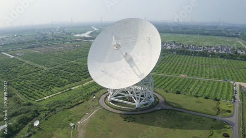 Photography Shanghai Tianma Radio Telescope Aerial View with Agricultural Landscape