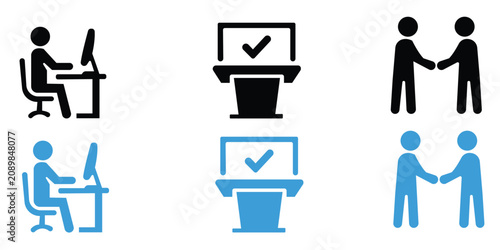 Business and office work productivity icons collection with business