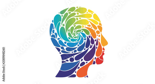 Vibrant rainbow swirl brain profile creativity concept