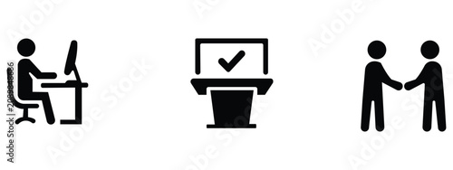 Minimalist professional workplace productivity icons set with business