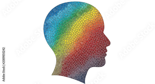 Rainbow mosaic human head profile colorful abstract art