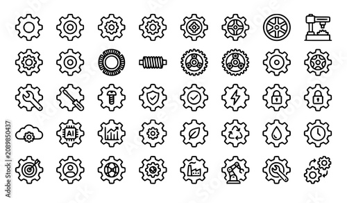 Tableau sur toile Gear Outline Icon Set with Mechanical Cogwheel Engineering Settings Automation a