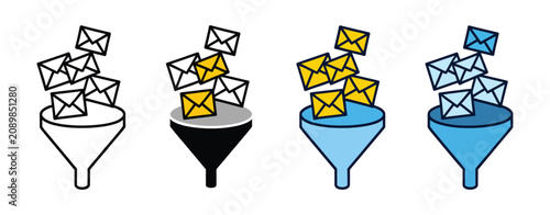 Obraz na plátne Email spam filtering and message sorting icons for inbox protection, email security, marketing management, and digital communication systems