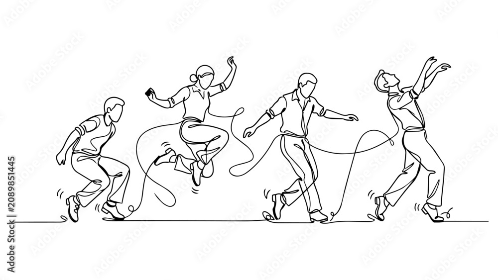 Fototapeta premium People Dancing Continuous Line Art Vector Illustration